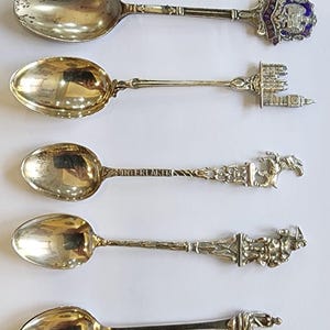 Vintage Silver Souvenir Teaspoons: Sterling & 800 Silver, Figural Finials
