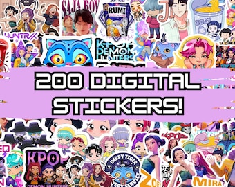 KPop Demon Hunters 200 Digital Stickers – PNG Pack for Planners, Journals, Scrapbooks, Crafts & Fan Merch – Instant Download