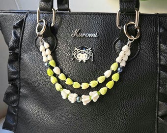 Couronne de fleurs blanches, perle pikake, collier de bourses de perles noires