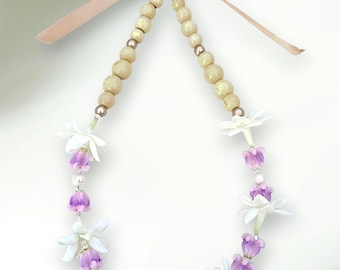 Collier de fleurs en argile pour voiture, brochets, couronne rose, perles d'eau douce