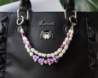 Couronne violette, perles Pikake, collier de perles roses