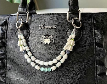 Charm pendentif collier de sac à main turquoise, couronne et perles noires