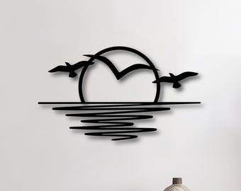 Sunrise Metal Wall Art: Coastal Sunscape Decor - 18-Gauge Steel