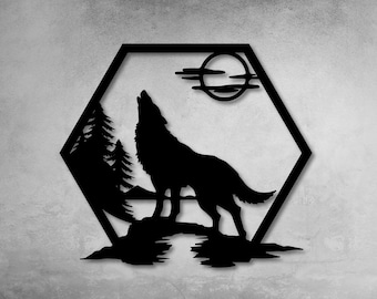 Wolf Metal Wall Art, Rustic Forest Decor, Cabin Gift
