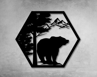Bear Metal Wall Art, Rustic Wildlife Decor