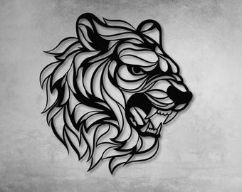 Lion Head Metal Wall Art, Safari Decor, Powder Coated Steel