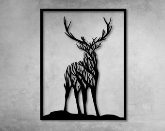 Deer and Branches Metal Wall Art, Rustic Cabin Decor