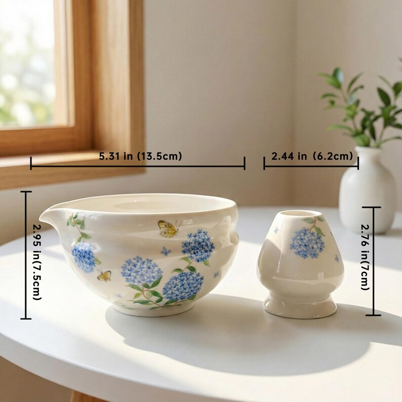 Hand Painted Hydrangea Butterfly Matcha Set Chawan With Spout Bowl ...