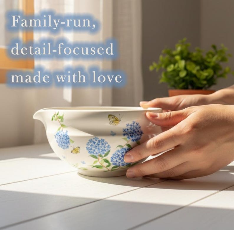 Hand Painted Hydrangea Butterfly Matcha Set Chawan With Spout Bowl ...