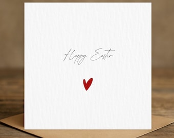 Happy Easter Card Minimalist Cursive Heart | Modern Simple Happy Easter Card for Friends and Family | Easter Card Minimal Design | Red Heart
