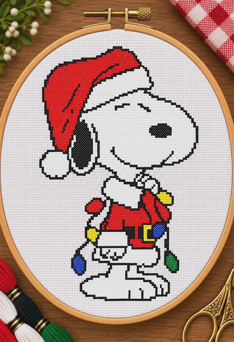Cross String Support Snoopy Christmas Cross Stitch Pattern Bundle PDF, 9 Festive Designs ...