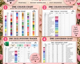 Complete DMC Color Thread Chart Thread Tracker PDF/Excel: Floss Numbers Names 150-3866 Printable DMC Skein Tracker Includes