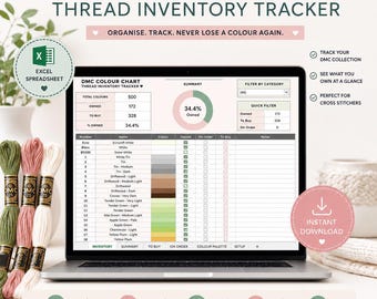 Complete DMC Color Thread Chart Thread Tracker PDF/Excel: Floss Numbers Names Printable DMC Skein Tracker Includes Excel Tracker