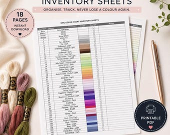 Tabla completa de colores de hilos DMC Rastreador de hilos PDF/Excel: Números y nombres de hilos Rastreador de madejas DMC imprimible 150-3866 Incluye rastreador de Excel