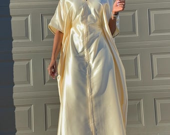 Luxury Satin Kaftan Dress: Elegant Orange Maxi, Handmade African Wear