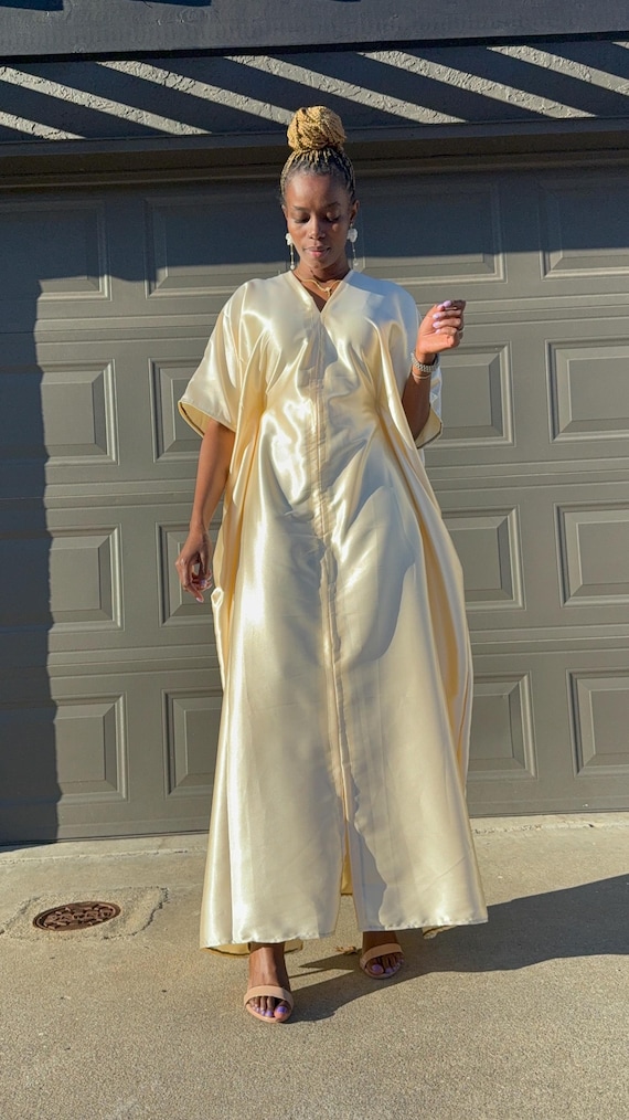 kaftan maxi satin dress BHLDN Tiana One-Shoulder Satin Kaftan Maxi Dress