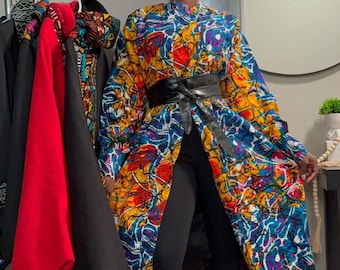 Abrigo con estampado africano / Kimono Ankara con cinturón