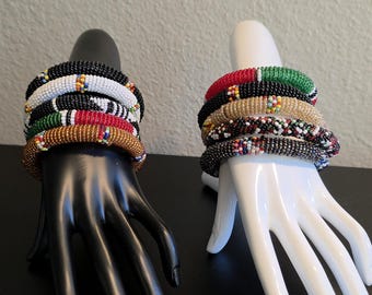 Handmade Maasai Beaded Bangle: Colorful African Tribal Bracelet