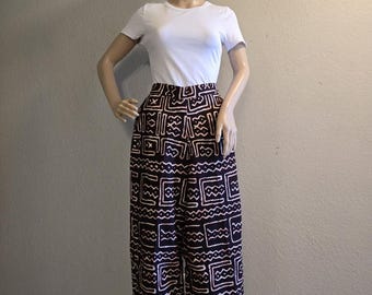 African Print High Waist Pants: Mudcloth Style Wide-Leg Trousers Palazo pants