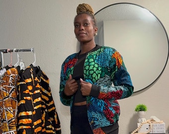 Chaqueta bomber con estampado africano – Chaqueta unisex de Ankara – Festival colorido y ropa de calle