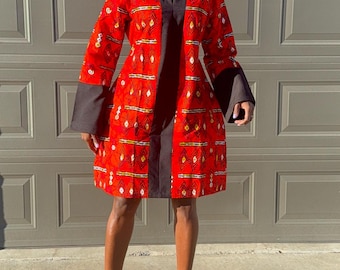 Handmade African Print Short Kaftan Dress | Adjustable Waist