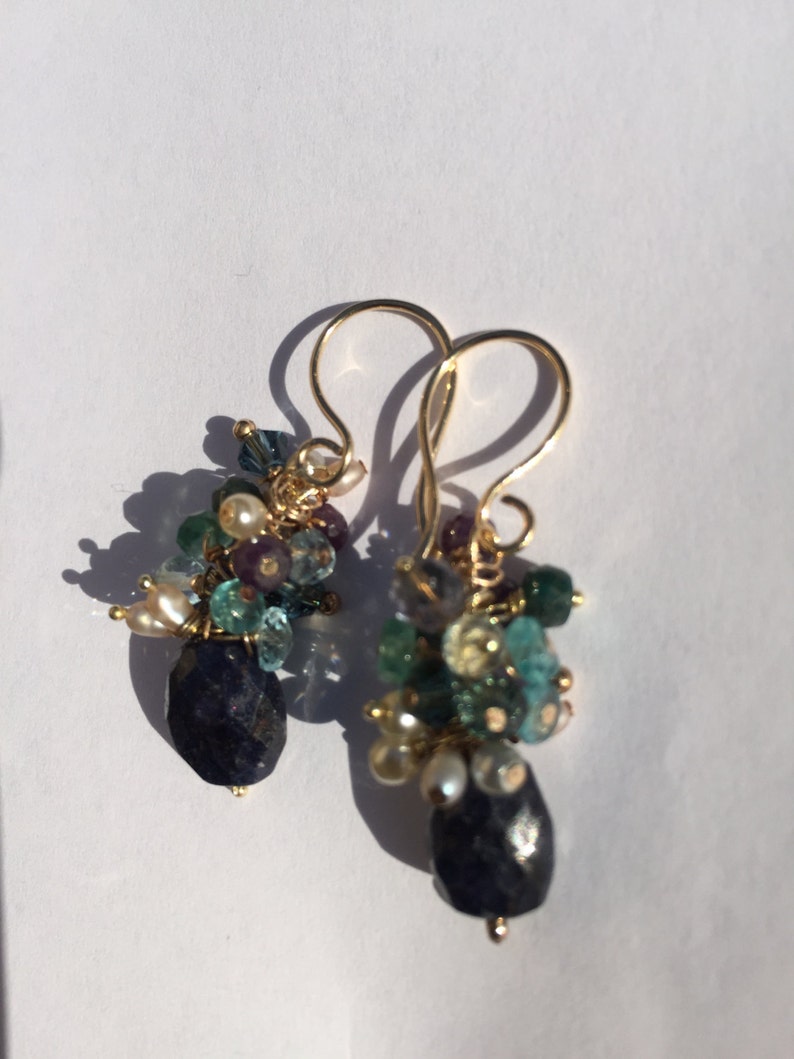 Sapphire Jewelry Sapphire Cluster Earrings Gold Earrings - Etsy
