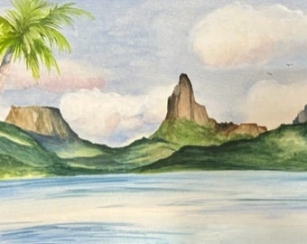 Moorea Tahiti French Polynesia Watercolor Painting
