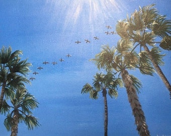 Pelicans and Palms Acrylic Painting