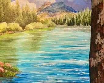 Yosemite Lake acrylic painting
