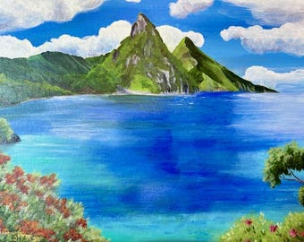 St. Lucia Island in the Caribbean   Acrylic Painting