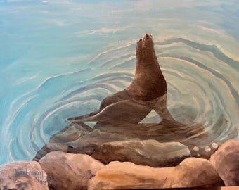 California Sea Lion acrylic painting