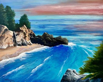 Painting of McWay Falls in Julia Pfieffer Burns State Park