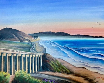 Pacific Coast Highway at Torrey Pines acrylic painting