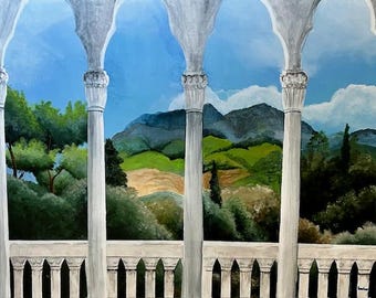 Painting of the view from Hearst Castle California