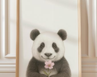 パンダの保育園用ウォールアート – 印刷可能な動物イラスト（デジタルダウンロード）