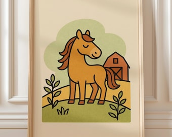Horse Nursery Wall Art – Farm Animal Illustration (Digital Download)