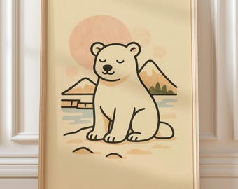 Polar Bear Nursery Wall Art – Printable Animal Illustration (Digital Download)