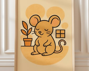Muurkunst muis kinderkamer – afdrukbare dierenillustratie (digitale download)