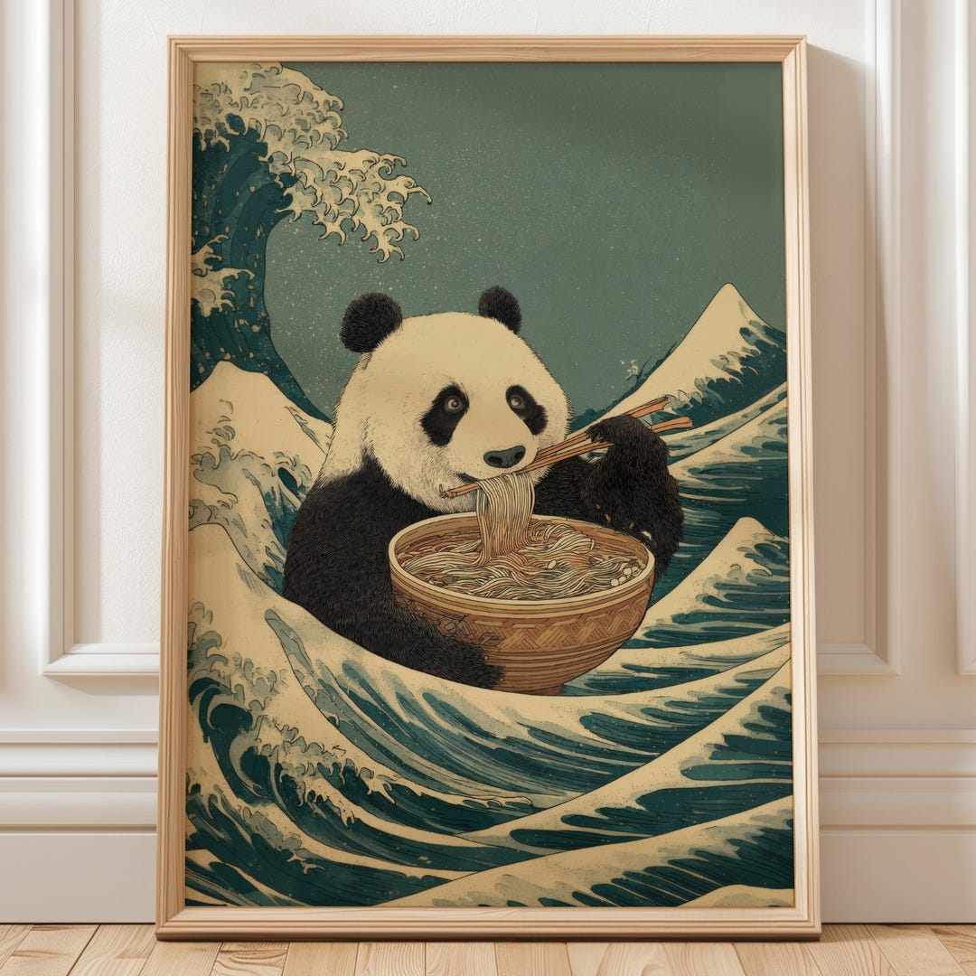 Ukiyo-e Panda Eating Ramen Art Print – Japanese Wave Illustration ...