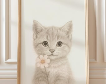 Cat Nursery Wall Art – Printable Animal Illustration (Digital Download)