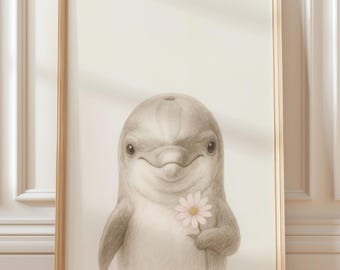 Dolphin Nursery Wall Art – Printable Animal Illustration (Digital Download)