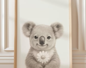 Muurkunst koalakwekerij – afdrukbare dierenillustratie (digitale download)