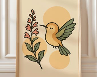 Grafika ścienna do pokoju dziecięcego z kolibrem – ilustracja zwierzęcia do druku (pobranie cyfrowe)