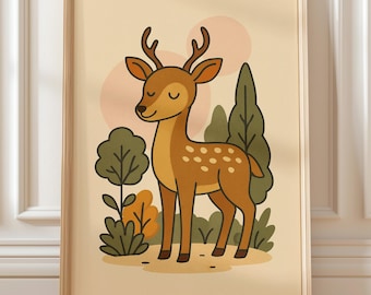 Deer Nursery Wall Art – Woodland Animal Illustration (Digital Download)