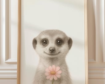 面白いミーアキャットの水彩画プリント保育園の壁アート - 風変わりな