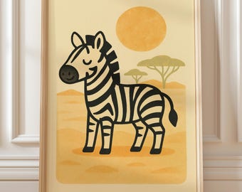 Zebra Nursery Wall Art – Safari Animal Illustration (Digital Download)