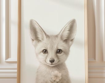 Muurkunst vossenkwekerij – afdrukbare dierenillustratie (digitale download)
