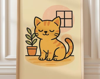 Grafika ścienna do pokoju dziecięcego z kotem – ilustracja zwierzęcia do druku (pobranie cyfrowe)