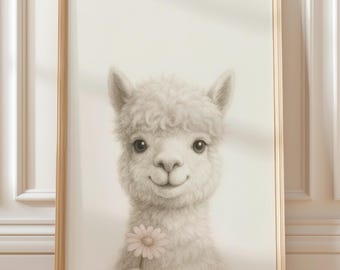 Alpaca Nursery Wall Art – Printable Animal Illustration (Digital Download)