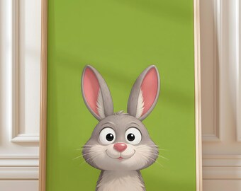 Bunny Nursery Wall Art Print – Woodland Rabbit Animal Illustration (Digital Download)